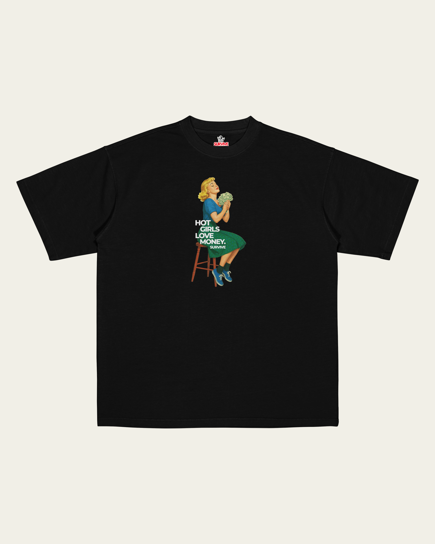 T-SHIRT PRETA OVERSIZED HOT GIRLS LOVE MONEY