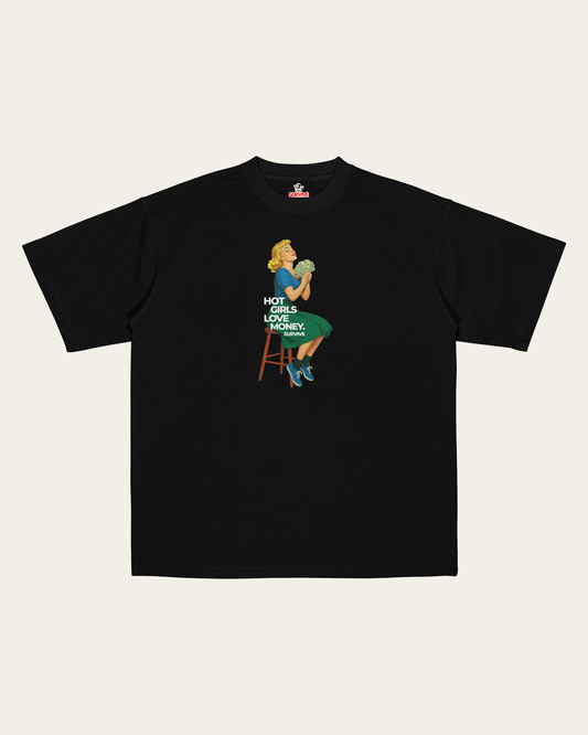 T-SHIRT PRETA OVERSIZED HOT GIRLS LOVE MONEY