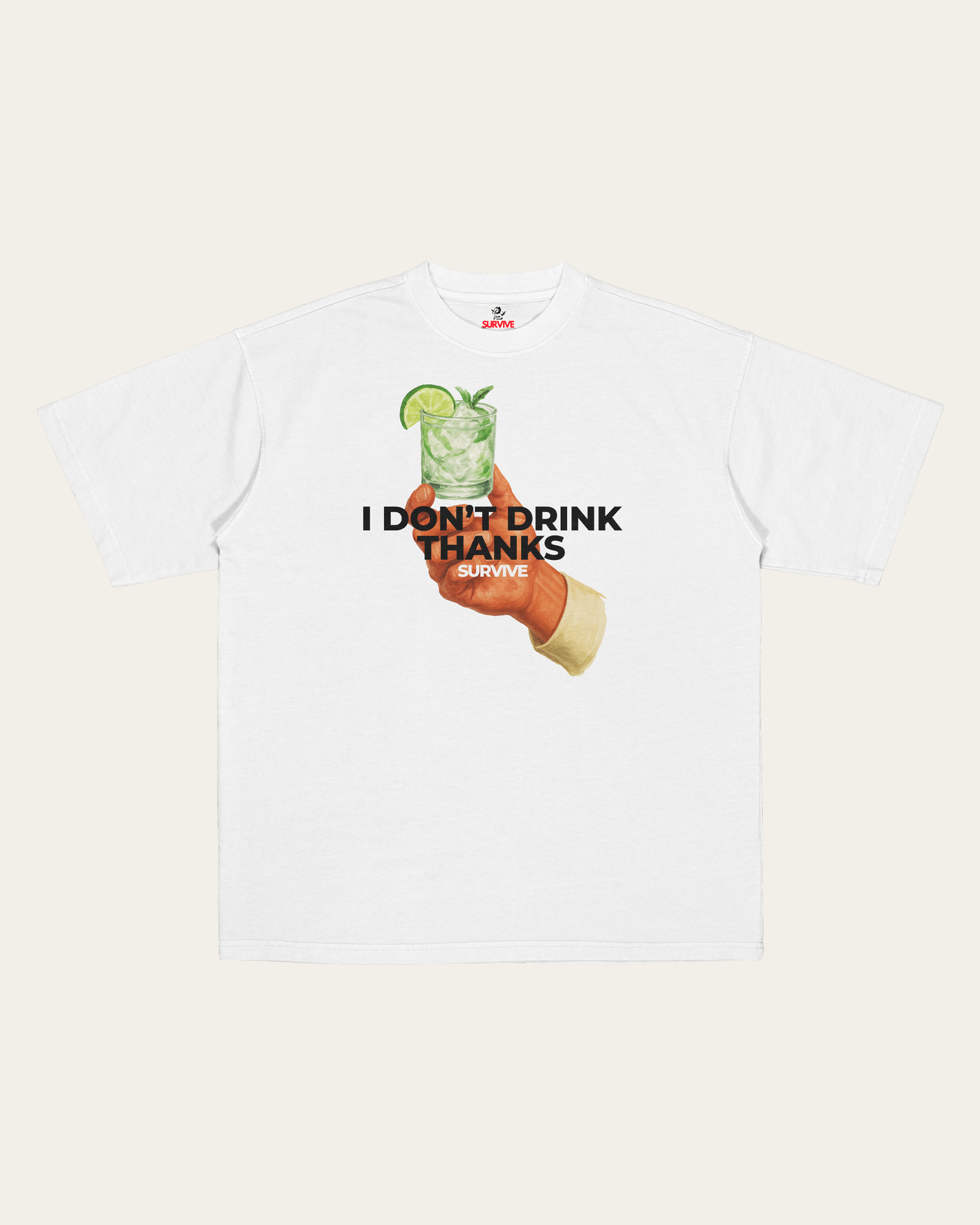 T-SHIRT BRANCA OVERSIZED I DONT DRINK, THANKS