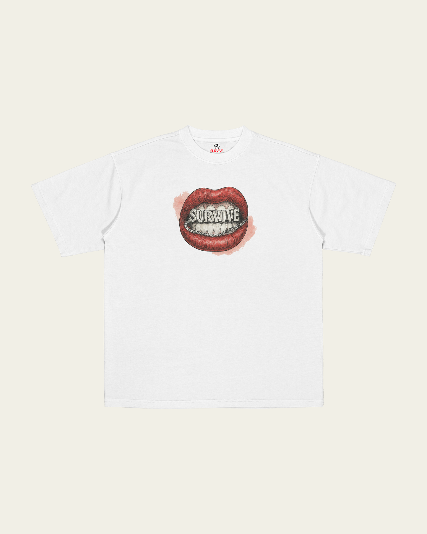 T-SHIRT BRANCA OVERSIZED SURVIVE ON MY MOUTH