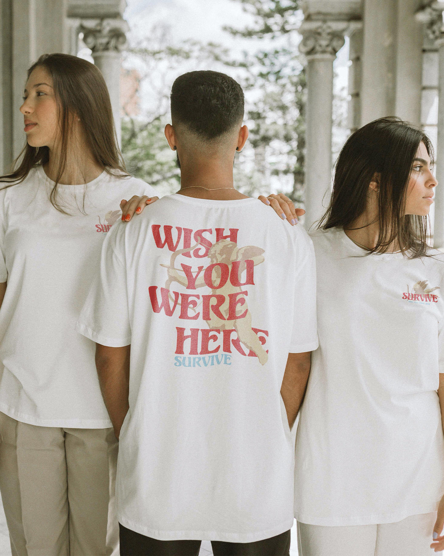 T-SHIRT BRANCA WISH YOU WERE HERE