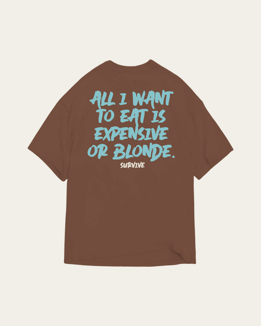 T-SHIRT CASTANHA OVERSIZED EXPENSIVE OR BLONDE