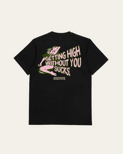 T-SHIRT PRETA GETTING HIGH WITHOUT YOU SUCKS