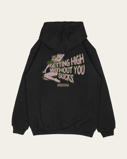 HOODIE PRETA GETTING HIGH WITHOUT YOU SUCKS