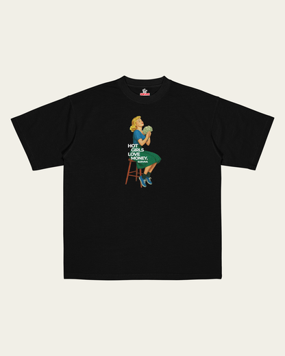 T-SHIRT PRETA OVERSIZED HOT GIRLS LOVE MONEY
