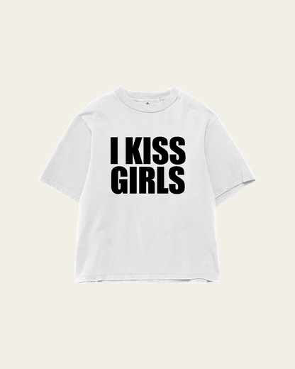 T-SHIRT BRANCA CROPPED I KISS GIRLS